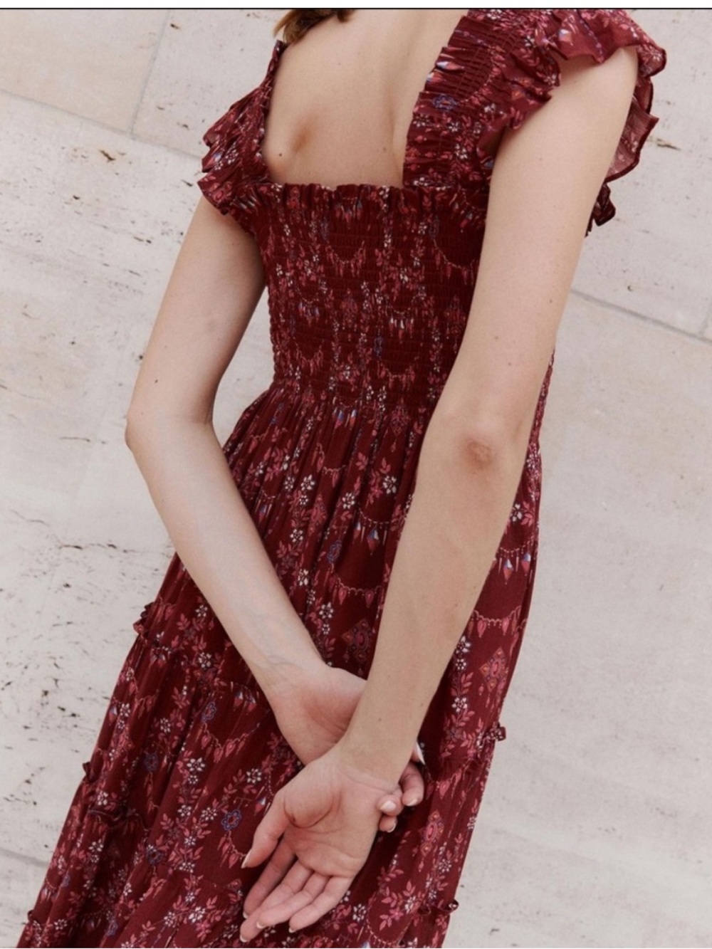 NWT Hill House Ellie Nap Dress in Charm Scallop Burgundy Floral Size XS - Picture 4 of 11